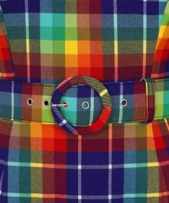 New In Collectif June Rainbow Check 50's Pencil Dress Multi