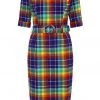 New In Collectif June Rainbow Check 50's Pencil Dress Multi