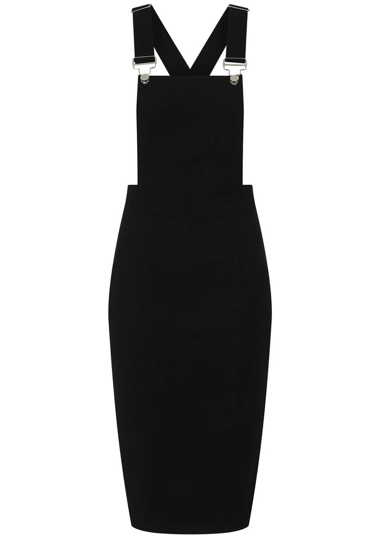 New In Collectif Kayden Overalls 50's Pencil Dress Black