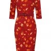 New In Collectif Katya Hedgehogs And Leaves 50's Pencil Dress Red