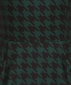Collectif Gael Houndstooth Pinafore 40's Swing Dress Green