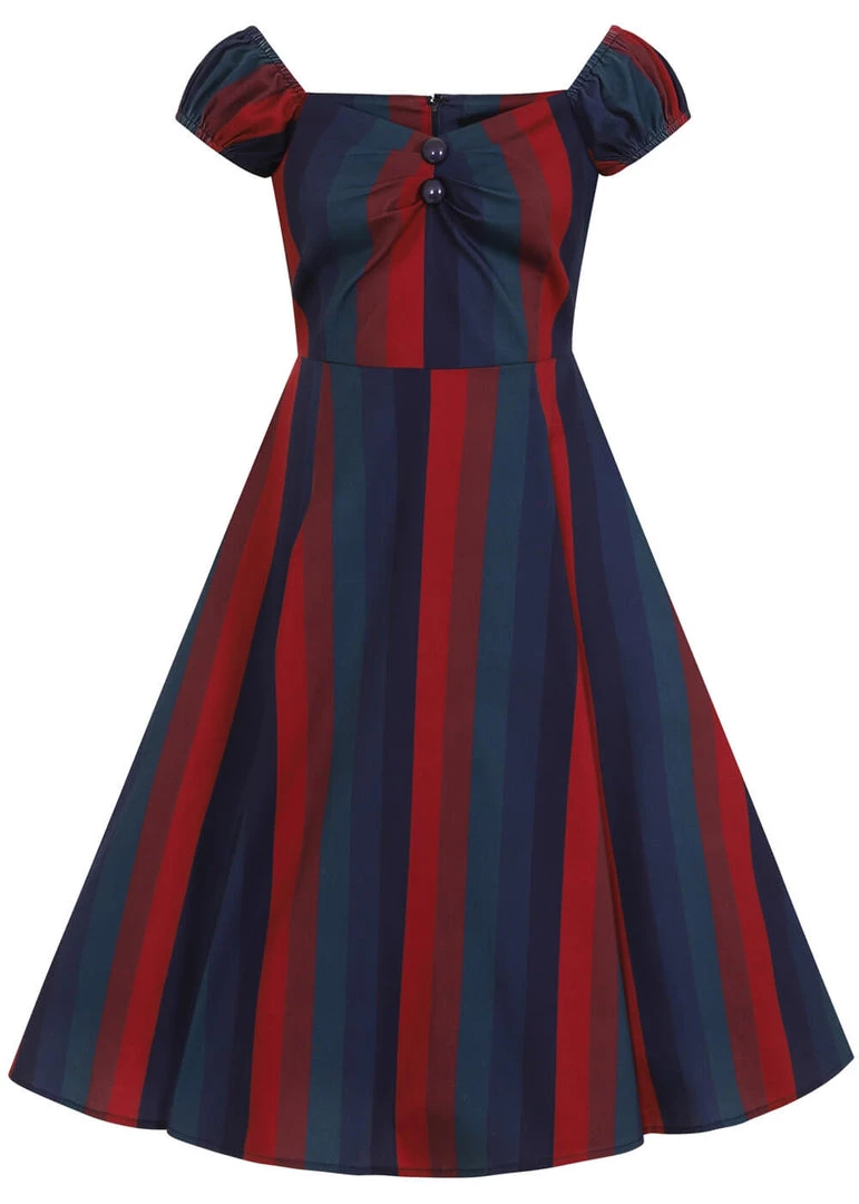 Collectif Dolores Jewel Stripe 50's Swing Dress Multi New In