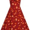 New In Collectif Dolores Hedgehogs & Leaves 50's Swing Dress Red