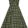 New In Collectif Dolores Dales Check 50's Swing Dress Green
