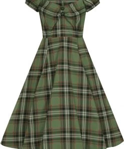 New In Collectif Dolores Dales Check 50's Swing Dress Green