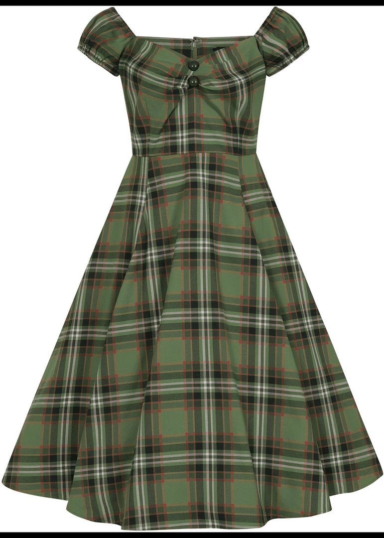 New In Collectif Dolores Dales Check 50's Swing Dress Green