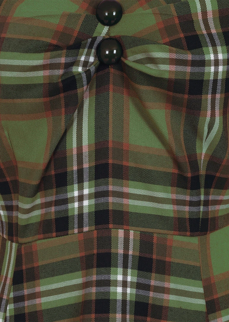 New In Collectif Dolores Dales Check 50's Swing Dress Green