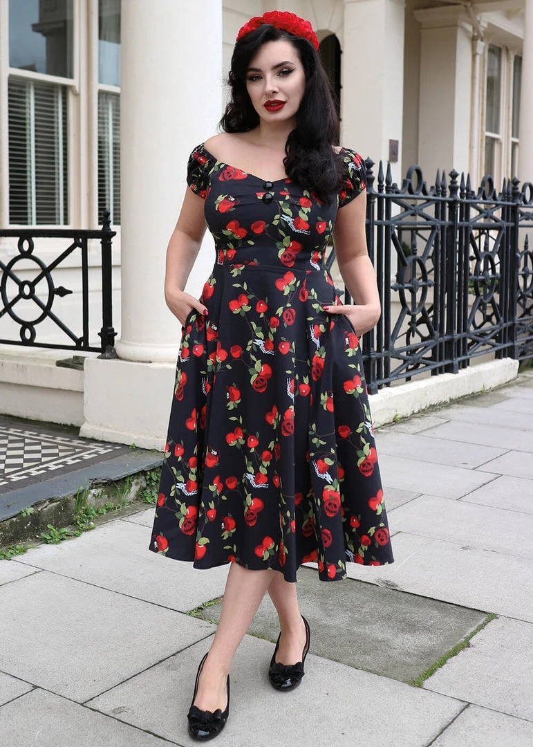 Collectif Dolores Deathly Apples 50's Swing Dress Black