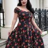 Collectif Dolores Deathly Apples 50's Swing Dress Black