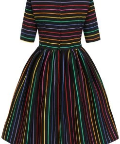 Collectif Amber-Lea Dark Rainbow 50's Swing Dress Multi New In