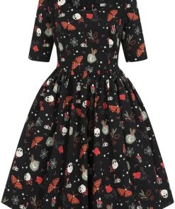 New In Collectif Amber-Lea Witches Garden 50's Swing Dress Black