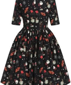 New In Collectif Amber-Lea Witches Garden 50's Swing Dress Black