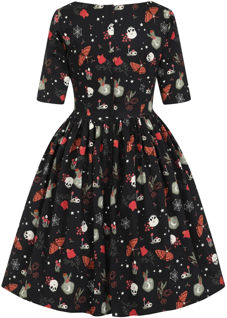 New In Collectif Amber-Lea Witches Garden 50's Swing Dress Black