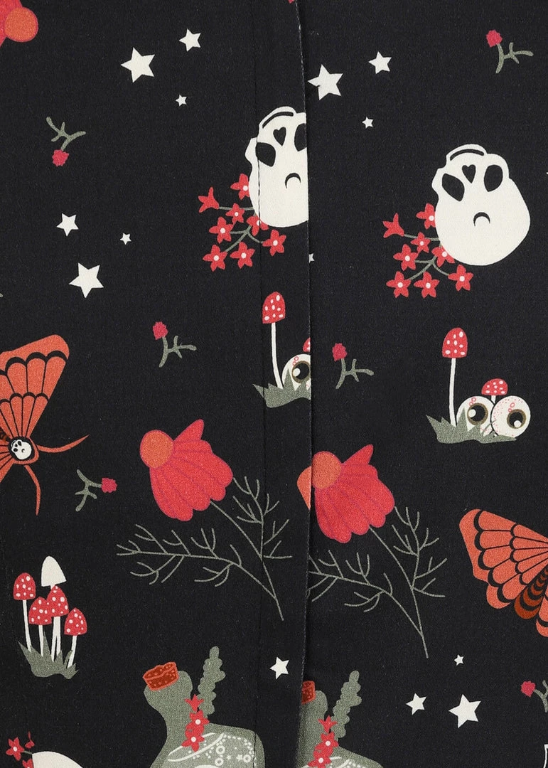 New In Collectif Amber-Lea Witches Garden 50's Swing Dress Black