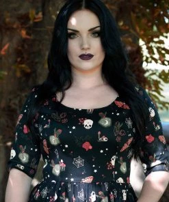 New In Collectif Amber-Lea Witches Garden 50's Swing Dress Black