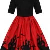 New In Collectif Amber Lea Haunted House 50's Swing Dress Red