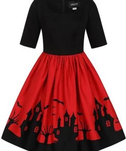 New In Collectif Amber Lea Haunted House 50's Swing Dress Red