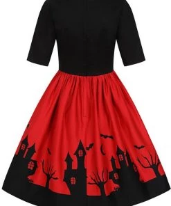 New In Collectif Amber Lea Haunted House 50's Swing Dress Red