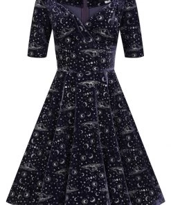 Collectif Trixie Celestial 50's Velvet Swing Dress Purple