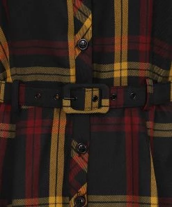 New In Collectif Caterina Giles Check 50's Swing Dress Wine