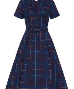 New In Collectif Caterina Mermaid Check 50's Swing Dress Teal