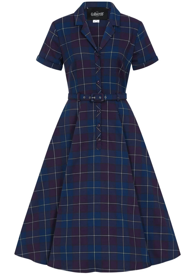 New In Collectif Caterina Mermaid Check 50's Swing Dress Teal