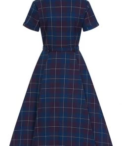 New In Collectif Caterina Mermaid Check 50's Swing Dress Teal