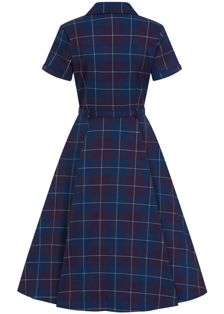 New In Collectif Caterina Mermaid Check 50's Swing Dress Teal