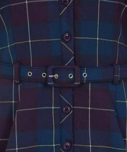 New In Collectif Caterina Mermaid Check 50's Swing Dress Teal