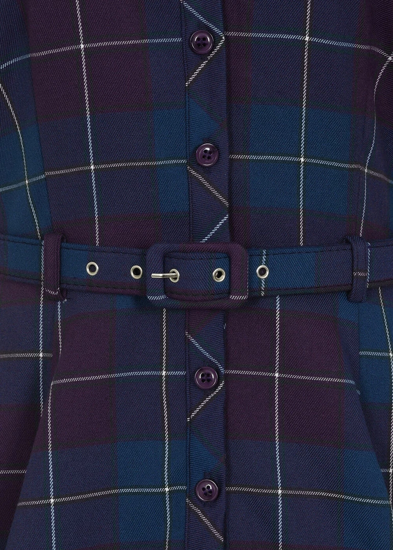 New In Collectif Caterina Mermaid Check 50's Swing Dress Teal