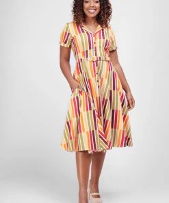 Collectif Caterina Alternate Stripe 50's Swing Dress Multi