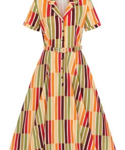 Collectif Caterina Alternate Stripe 50's Swing Dress Multi