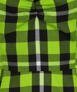 New In Collectif Mimi Frogs Breath Check 50's Swing Dress Green