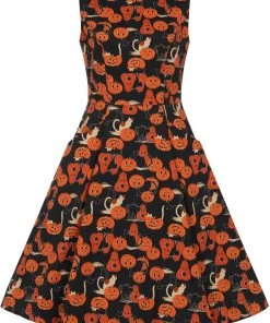 New In Collectif Hepburn Pumpkins Cats 50's Swing Dress Black