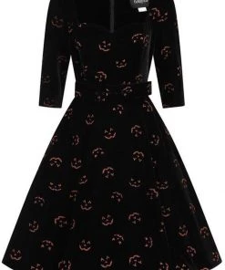 Collectif Eliana Pumpkin Glitter 50's Swing Dress Black Orange New In