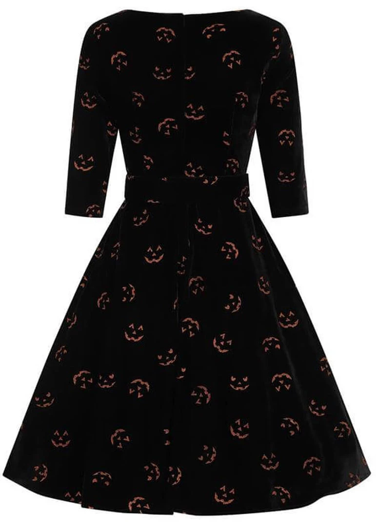 Collectif Eliana Pumpkin Glitter 50's Swing Dress Black Orange New In