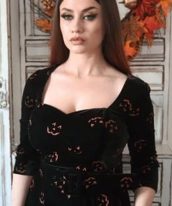 Collectif Eliana Pumpkin Glitter 50's Swing Dress Black Orange New In