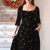 Collectif Eliana Pumpkin Glitter 50's Swing Dress Black Orange New In