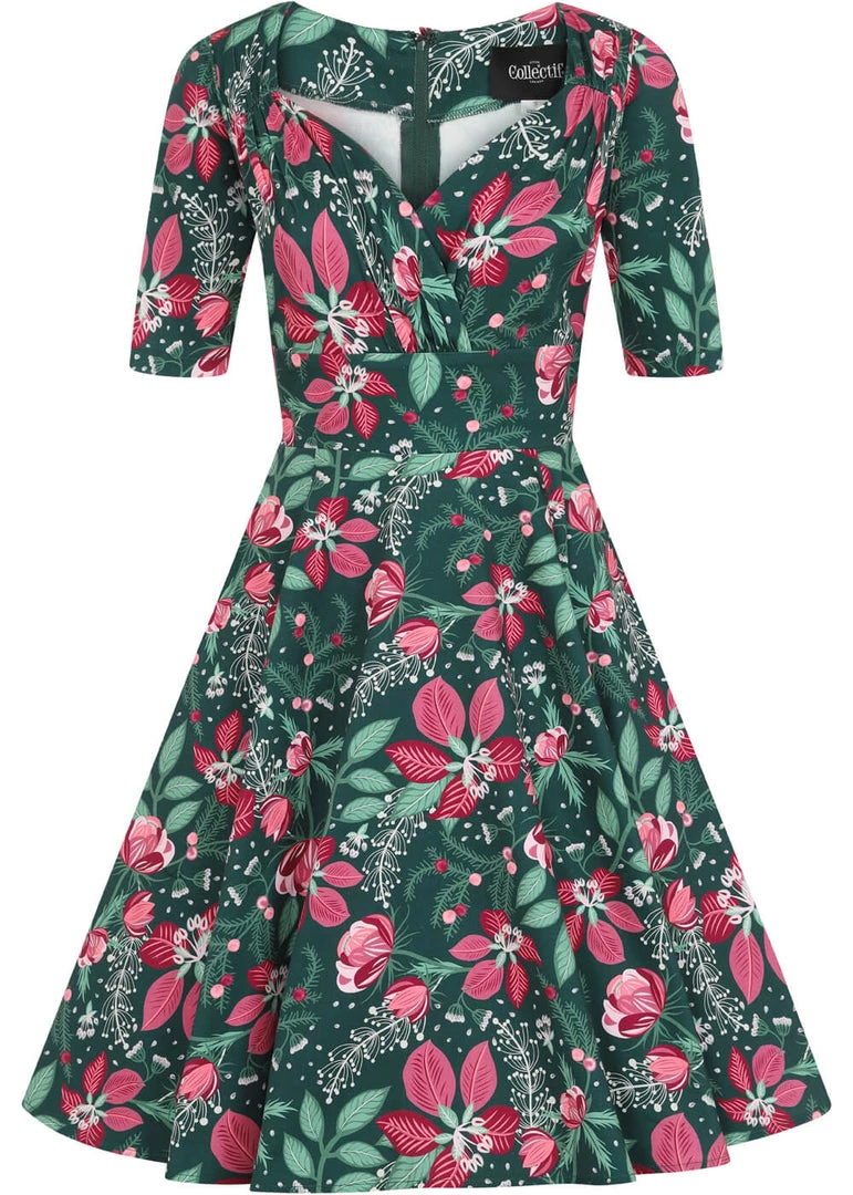 New In Collectif Trixie Escapist Floral 50's Swing Dress Multi