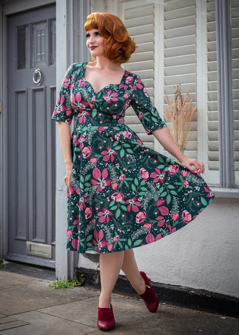 New In Collectif Trixie Escapist Floral 50's Swing Dress Multi