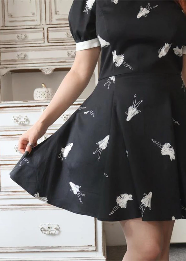 Collectif Peta Pinup Ghouls 60's Skater Dress Black White New In