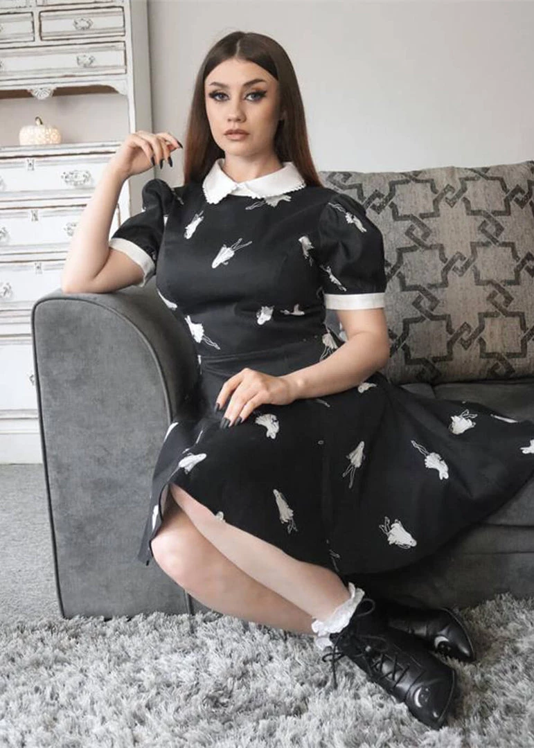 Collectif Peta Pinup Ghouls 60's Skater Dress Black White New In