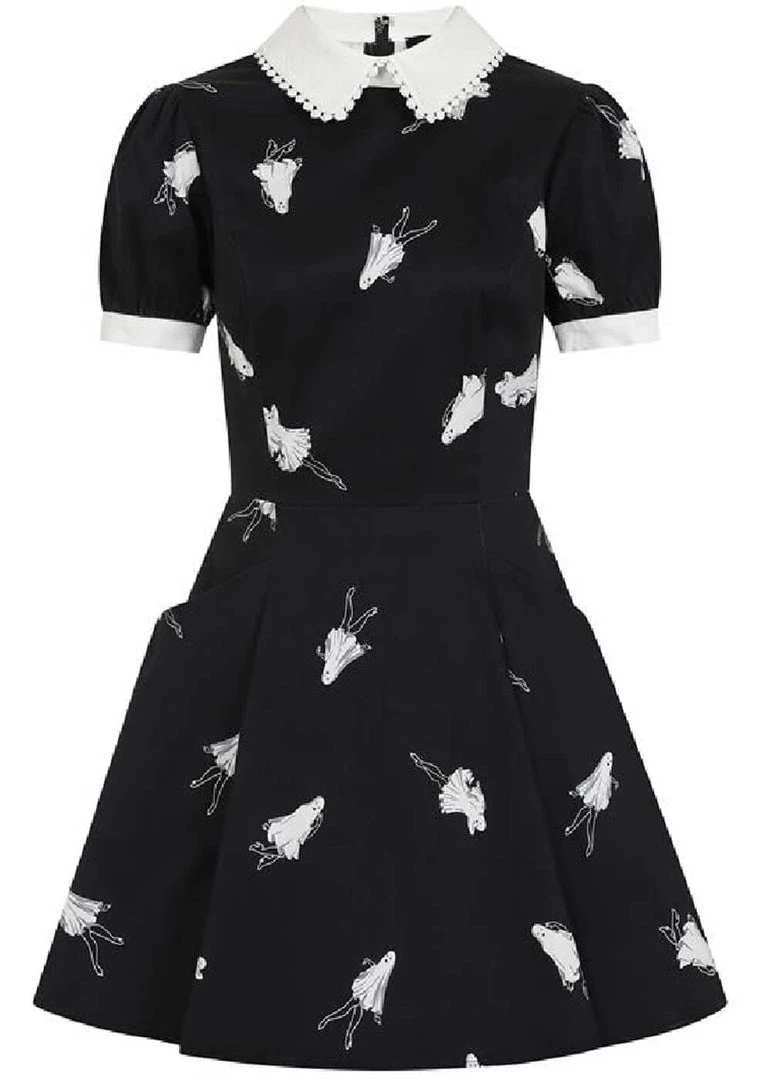 Collectif Peta Pinup Ghouls 60's Skater Dress Black White New In