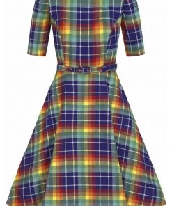 Collectif Suzanne Rainbow Check 50's Swing Dress Multi