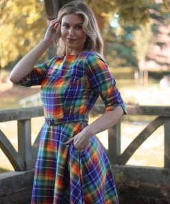 Collectif Suzanne Rainbow Check 50's Swing Dress Multi
