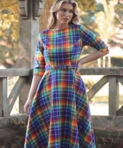 Collectif Suzanne Rainbow Check 50's Swing Dress Multi