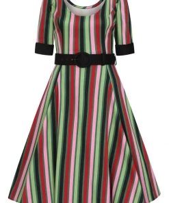 Collectif June Mountain Stripe 50's Swing Dress Multi New In