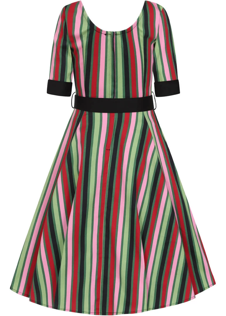 Collectif June Mountain Stripe 50's Swing Dress Multi New In