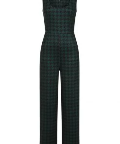 Collectif Gael Houndstooth Pinafore 40's Jumpsuit Green New In