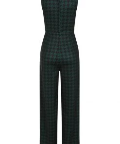 Collectif Gael Houndstooth Pinafore 40's Jumpsuit Green New In